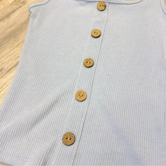Buckle Caution To The Wind Baby Blue Ribbed Knit Wooden Button Square Neck Tank - Picture 3 of 4